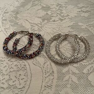 Elegant Multicolor and Silver Hoop Earrings.